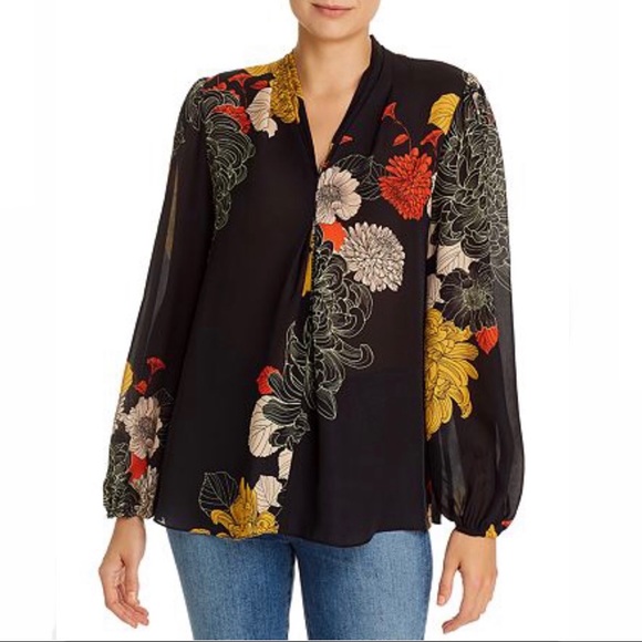 KOBI HALPERIN SAKARA Japanese Floral Silk Blouse